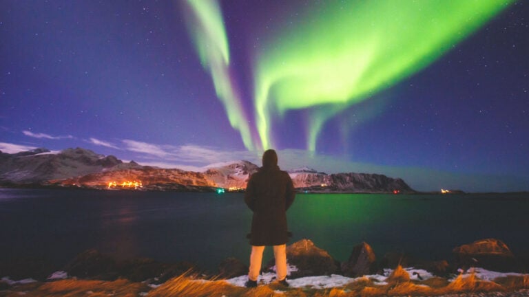 Person watching the northern lights.