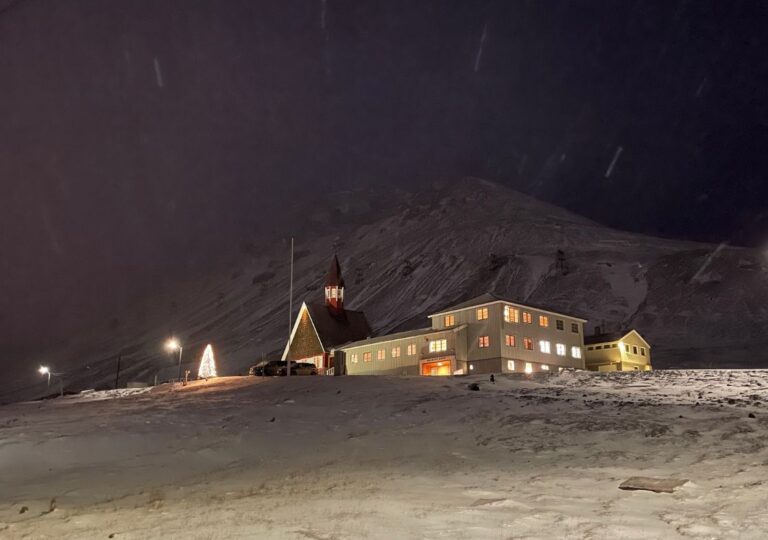 Svalbard church in the winter.