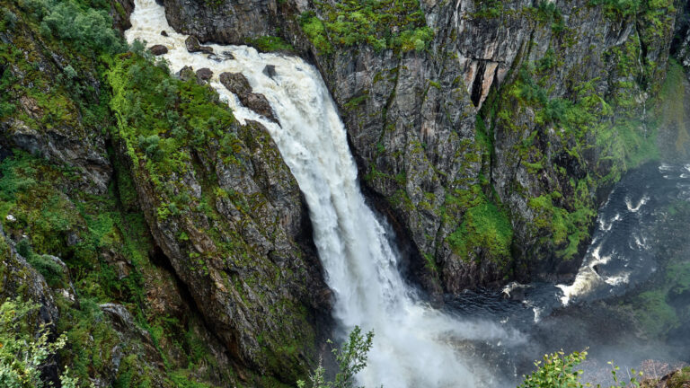 Aerial view of Vøringfossen in fjord Norway.