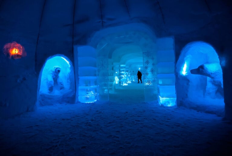 Hallway inside the Sorrisniva ice hotel in Alta, Norway. Photo: Obladatel / Shutterstock.com.