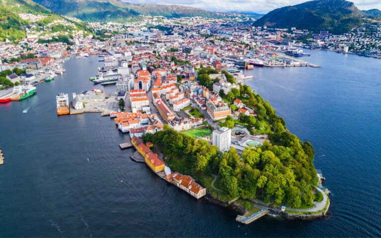A waterfront neighbourhood of Bergen, Norway.