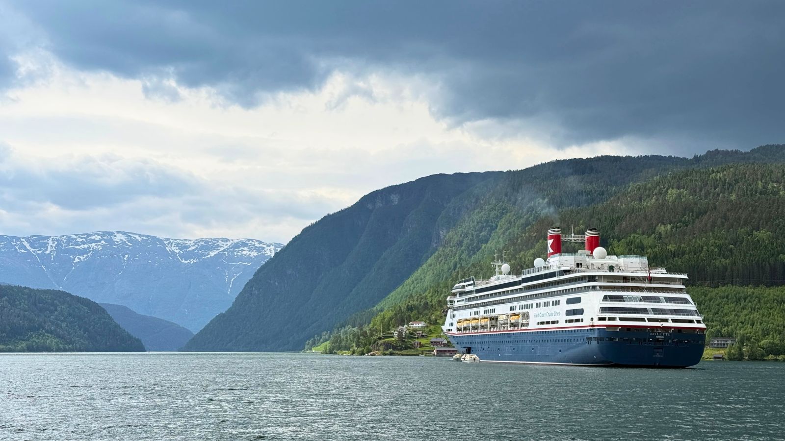 Fred Olsen Bolette cruise ship anchored in Ulvik, Norway. Photo: David Nikel.