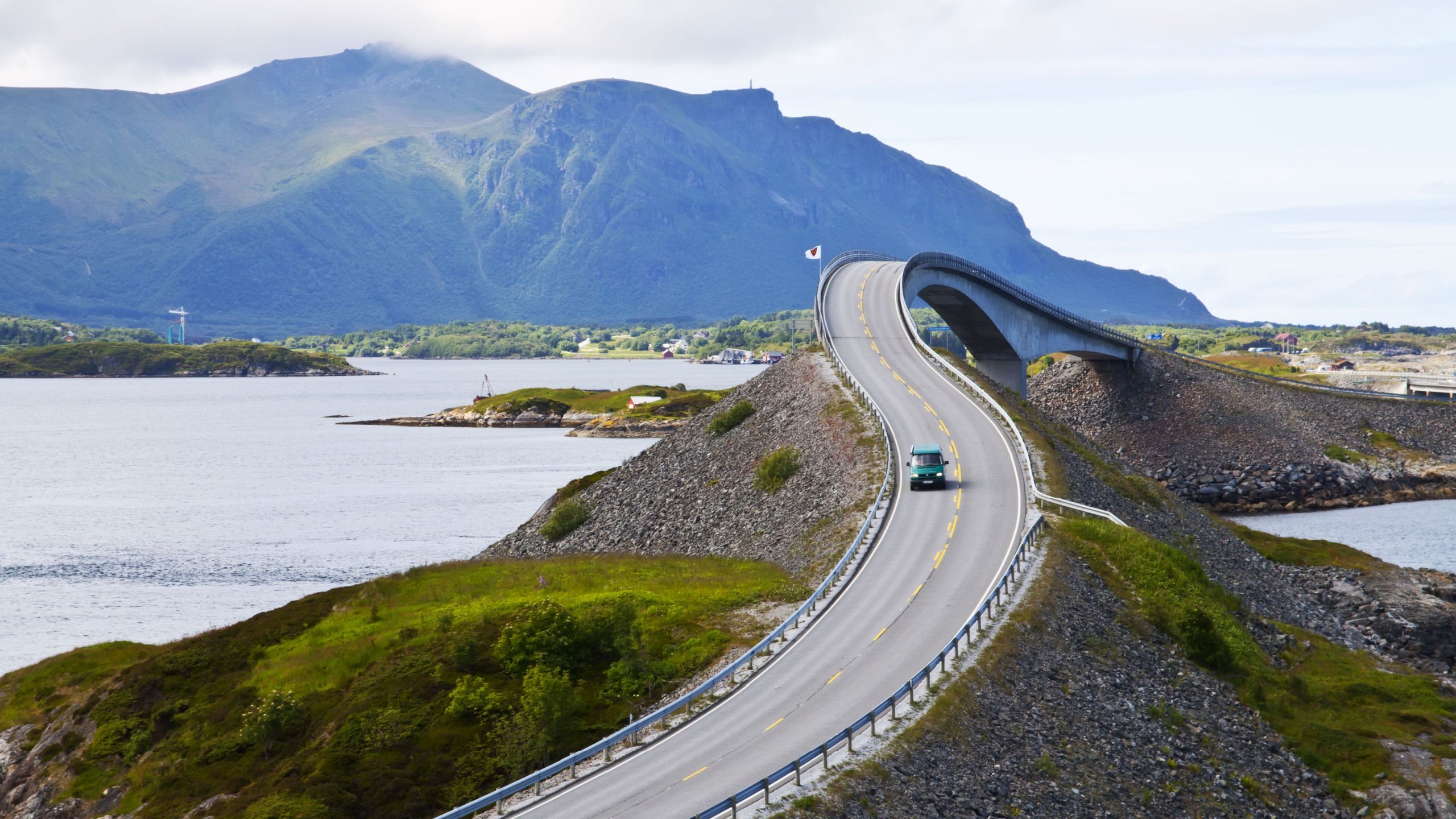 Driving a car on Norway's Atlantic Ocean Road.