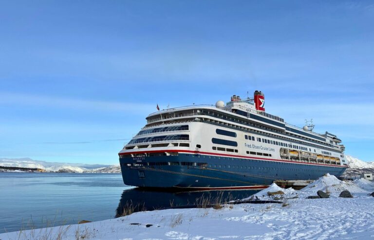Fred Olsen Bolette docked in Alta during winter. Photo: David Nikel.