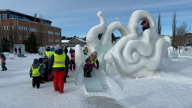An ice slide at the Borealis winter festival in Alta, Norway.
