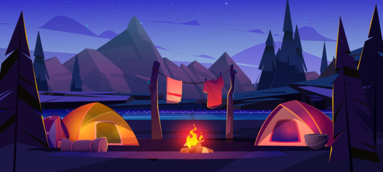 Nordic campsite illustration.