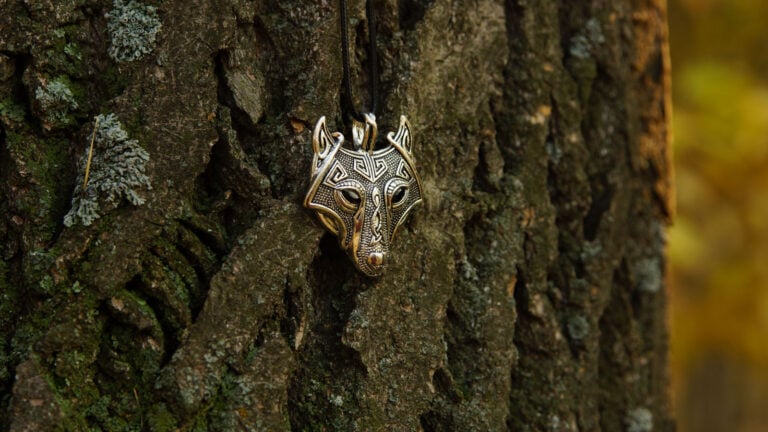 Wolf emblem on a tree in Norway.