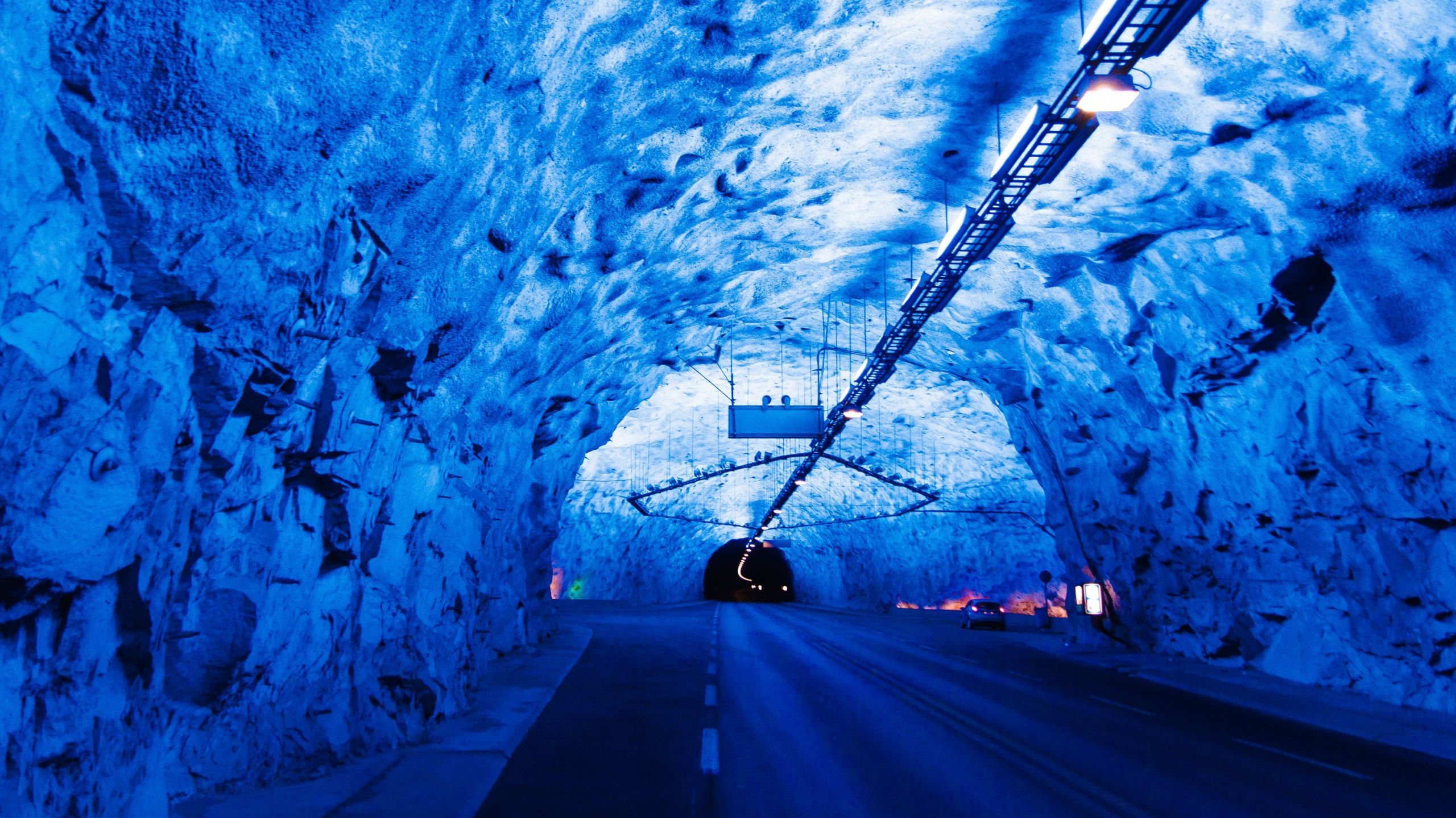 Inside the Lærdal tunnel in Norway.