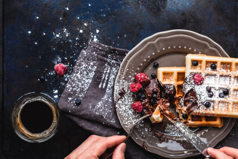 Belgian waffles with toppings.