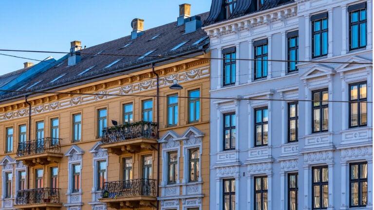 Historic apartment buildings in Oslo, Norway.