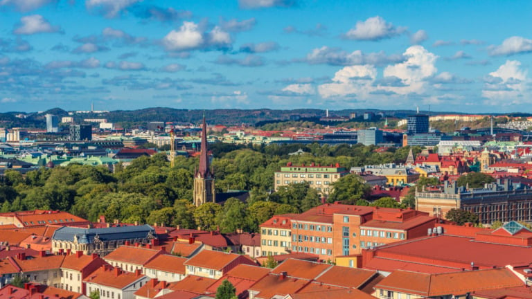 Aerial view of Haga Church in Gothenburg, Sweden.