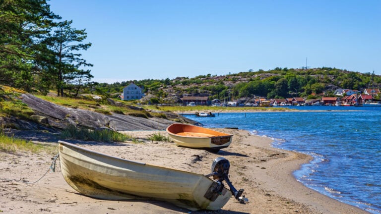 Two boats lie ashore on the north shore of South Koster Island (Sydkoster).