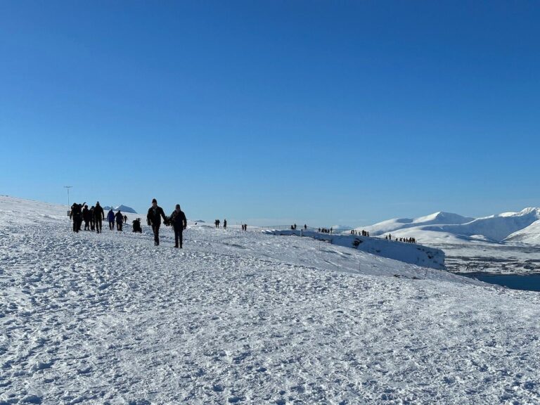 Mountain ledge with snow in Tromsø, Norway.