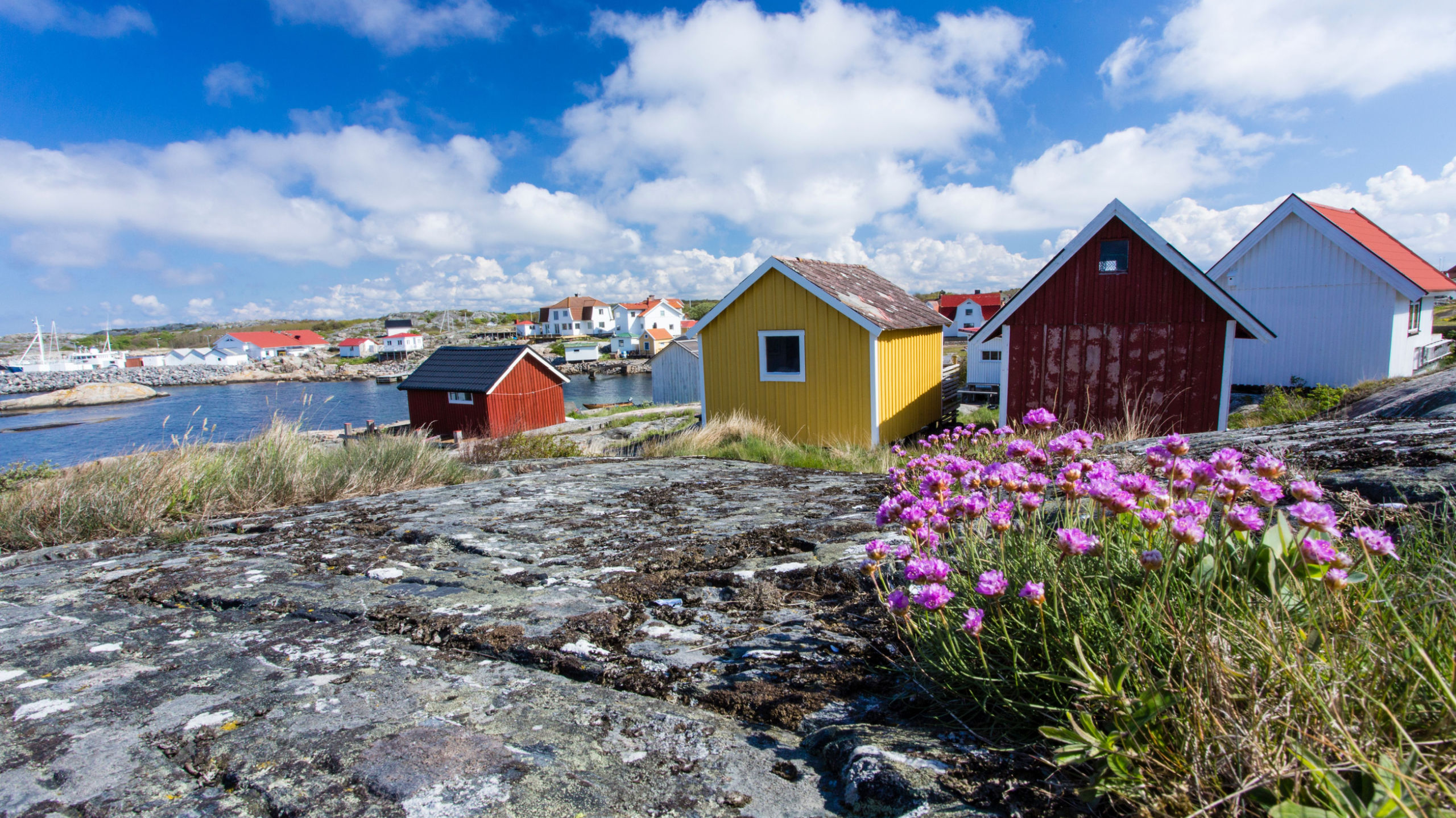 Vacation cottages and boat houses at Vrångö in the southern part of the Gothenburg archipelago, Sweden.