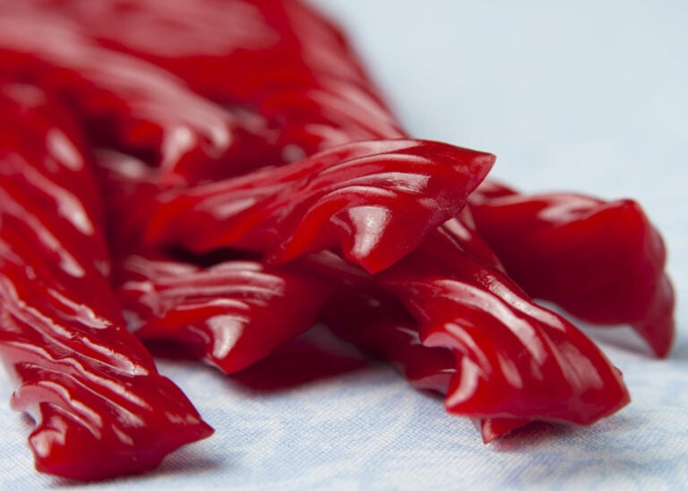 Red licorice popular in North America.