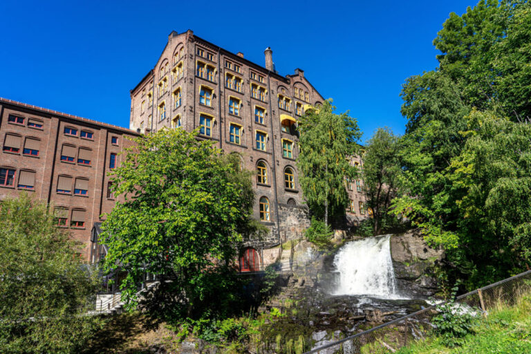 Historic brick buildings by the Akerselva river.