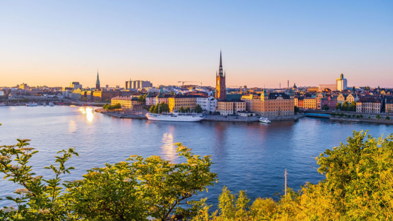 A view across the water to old town Stockholm, Sweden.