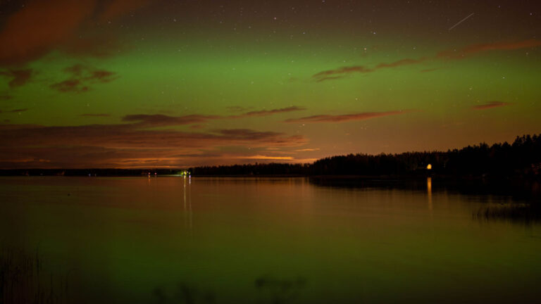 Mild northern lights in Scandinavia.