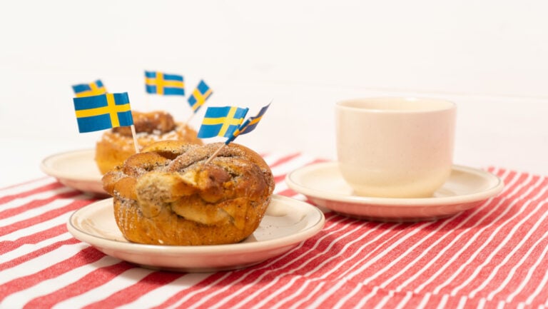 Swedish fika concept image of cinnamon buns and coffee.