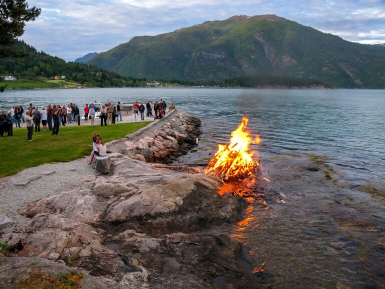 A midsummer bonfire in Balestrand, Norway. Photo: TasfotoNL / Shutterstock.com.