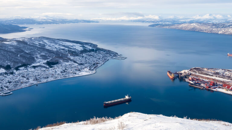 Aerial view of Narvik port in Northern Norway.