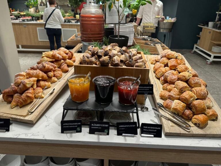 Breakfast pastries and smoothie.