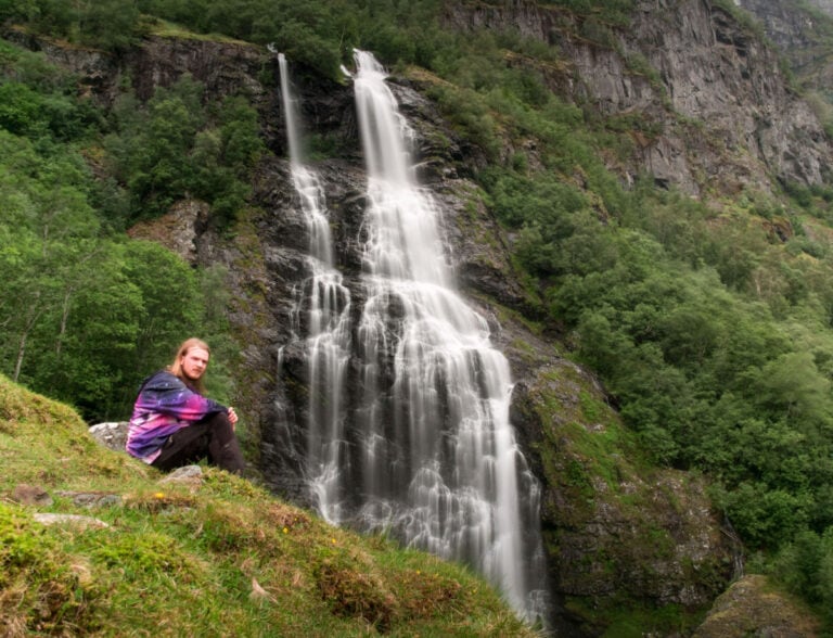 Brekkefossen waterfall in Flåm, Norway.