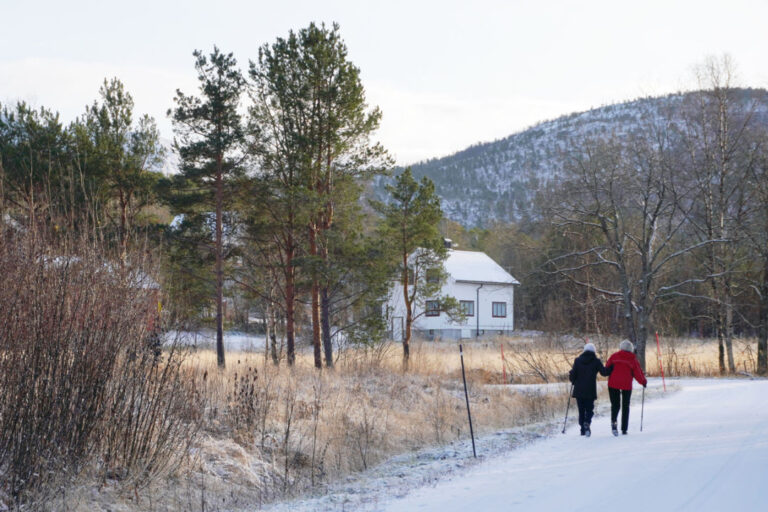 Elderly couple walking in Norway.