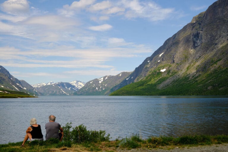 Elderly people by Norway fjord.