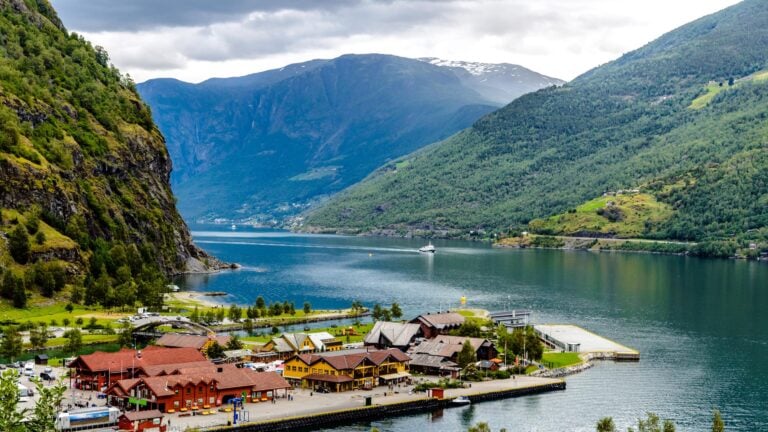 Feature image of Flåm waterfront in Norway.