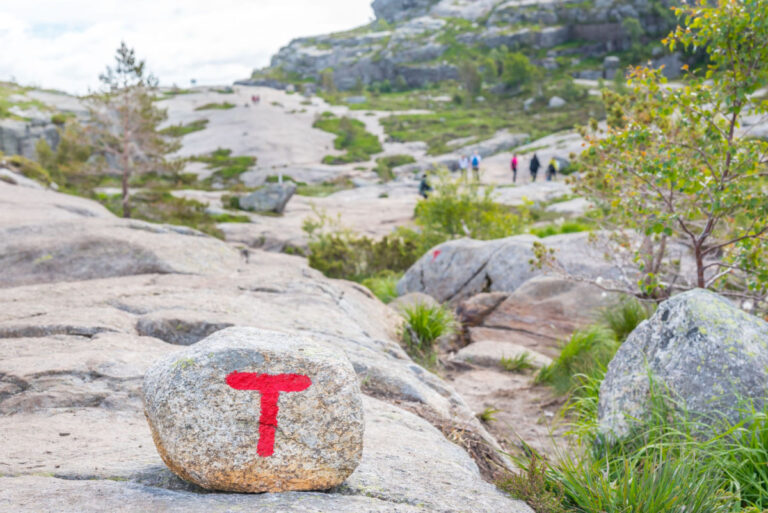 A marked hiking trail near Stavanger, Norway.