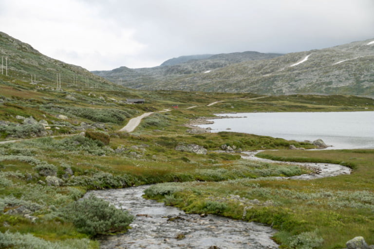 Rallarvegen cycle route in Norway mountains.