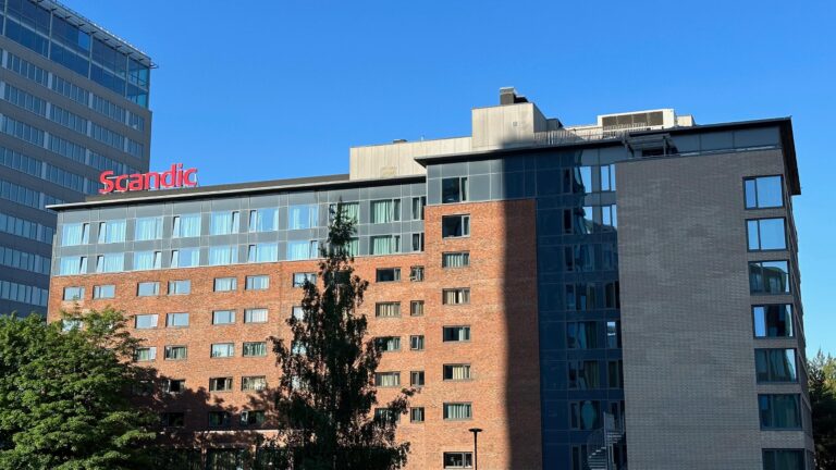 Exterior of Scandic Helsfyr Hotel in Oslo, Norway.