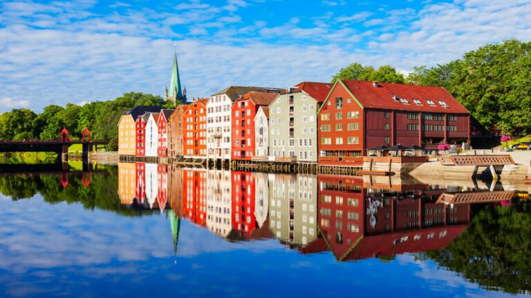 Riverside view in Trondheim, Norway.