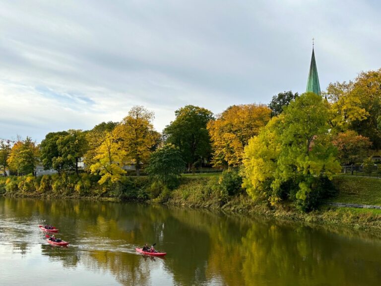 Kayaking on the river in Trondheim.