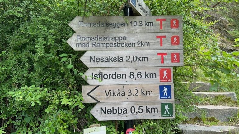 Hiking trail sign in Åndalsnes.