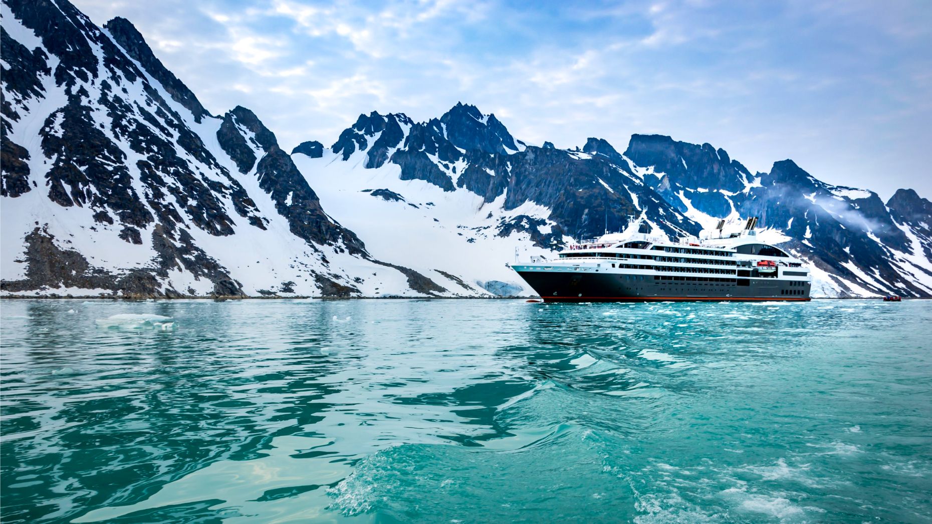 Expedition cruise ship in Svalbard.