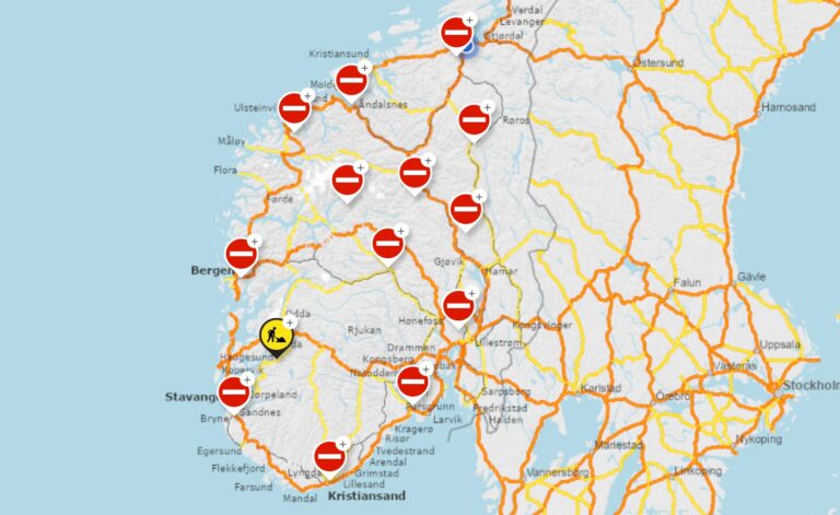 Road closures in Norway. Image: Statens Vegvesen.