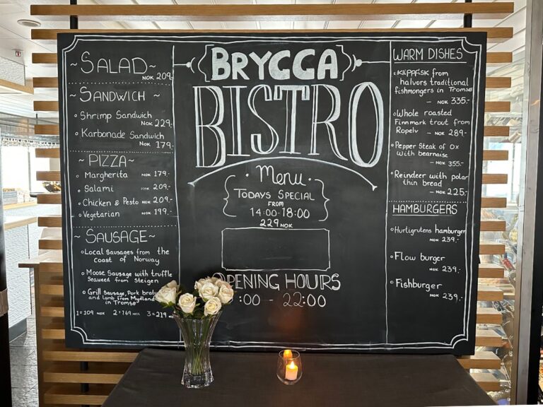 Bistro menu on Hurtigruten Nordlys.