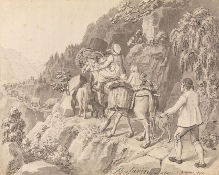 The journey to the mountain farm known as 'bufaring'. Photo: Johannes Flintoe / National Museum.
