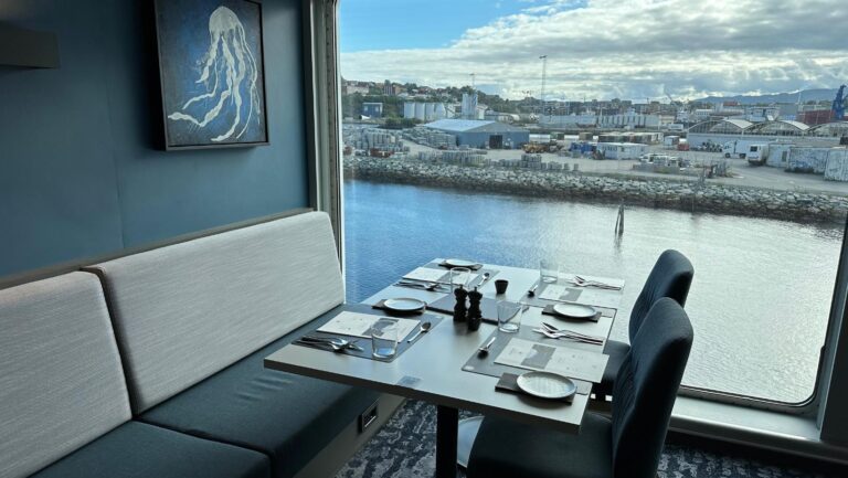 Window seat at Havrand restaurant on Havila Castor.