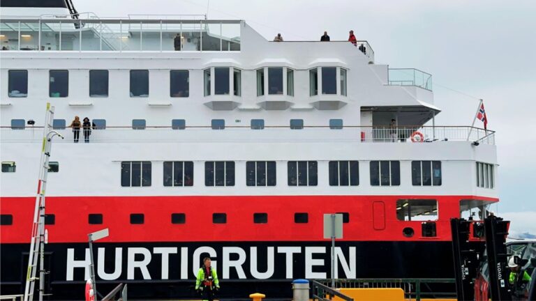 Hurtigruten Nordlys coastal cruise ferry in Trondheim.
