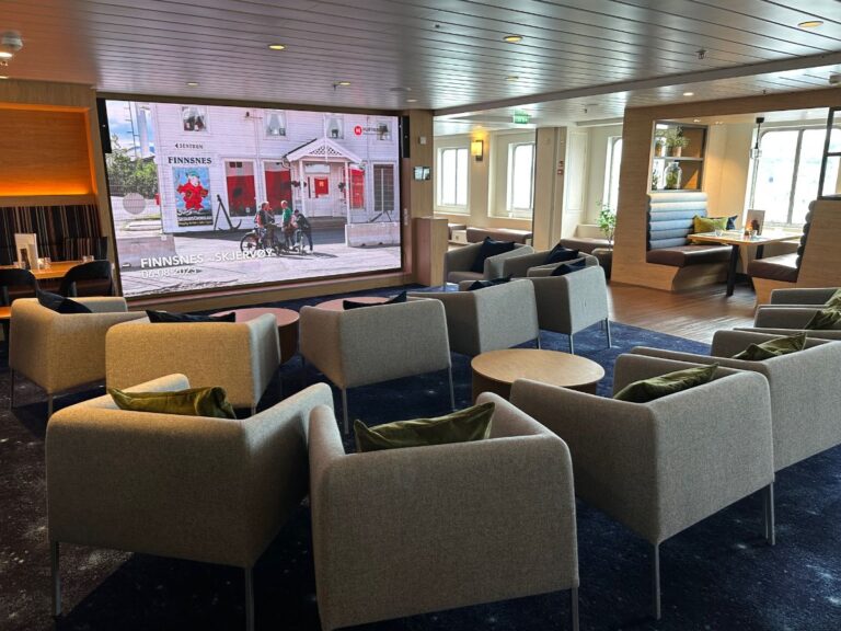 Lounge and info area on Hurtigruten Nordlys.