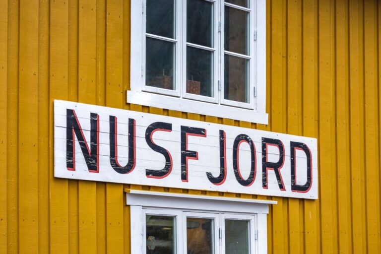 Nusfjord village sign.