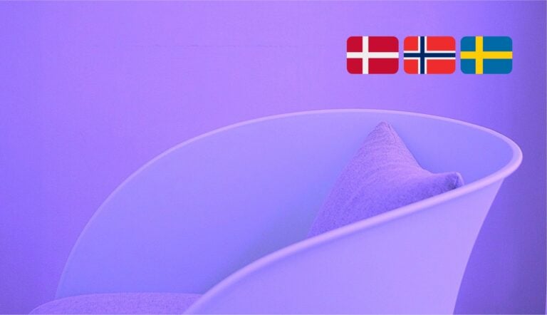 Scandinavian furniture purple concept image.