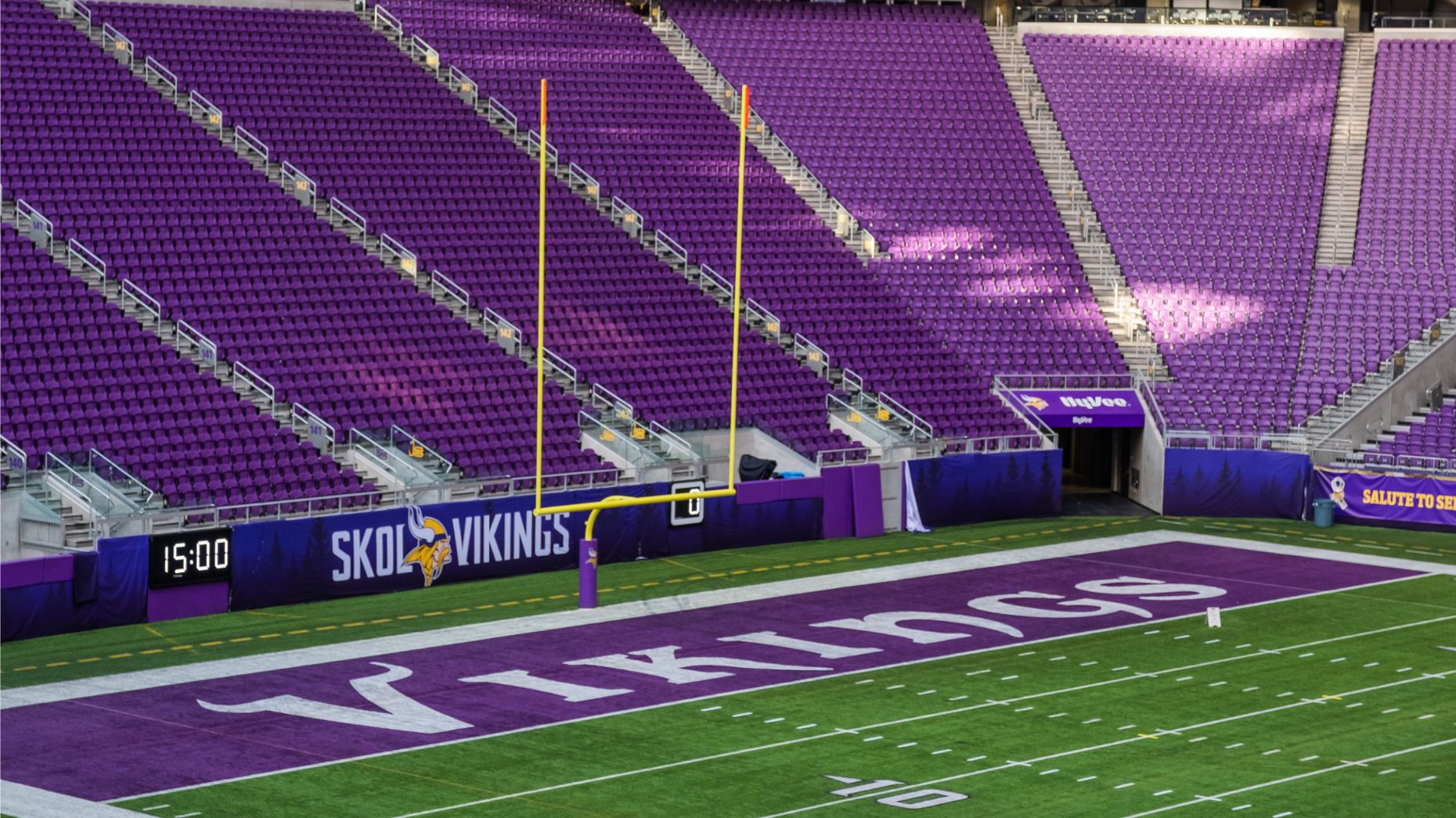 'Skol Vikings' sign at the Minnesota Vikings NFL stadium. Photo: CK Foto / Shutterstock.com.