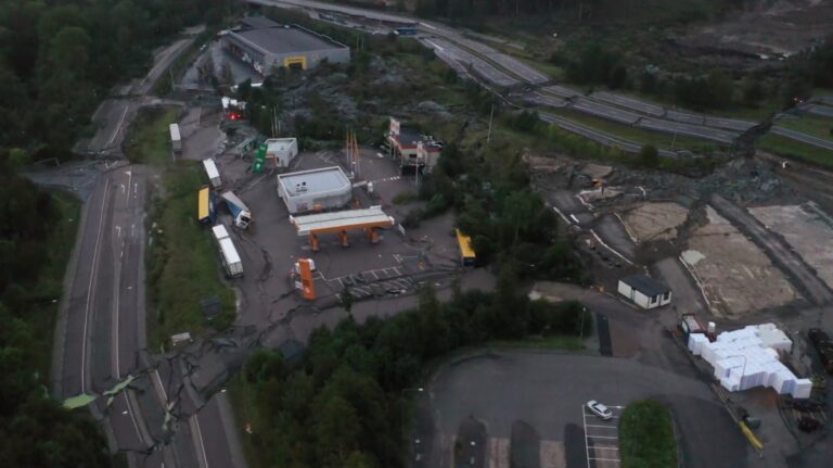 E6 near Sweden-Norway border following the landslide.