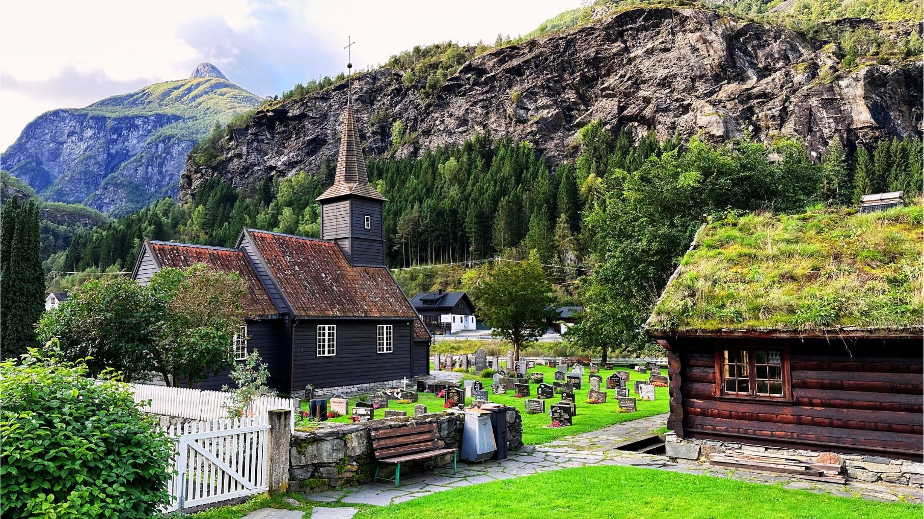The beautiful setting of Flåm Church in the Fjord Norway region.