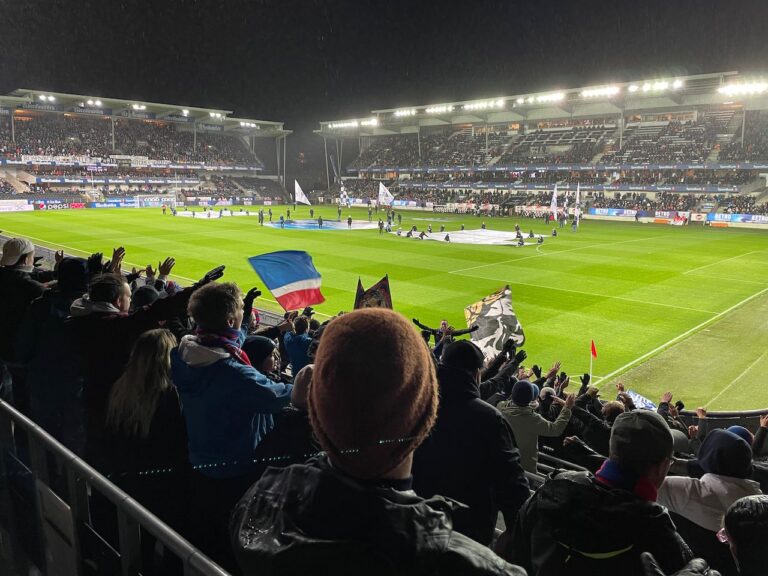 A football match at Trondheim's Lerkendal Stadium.