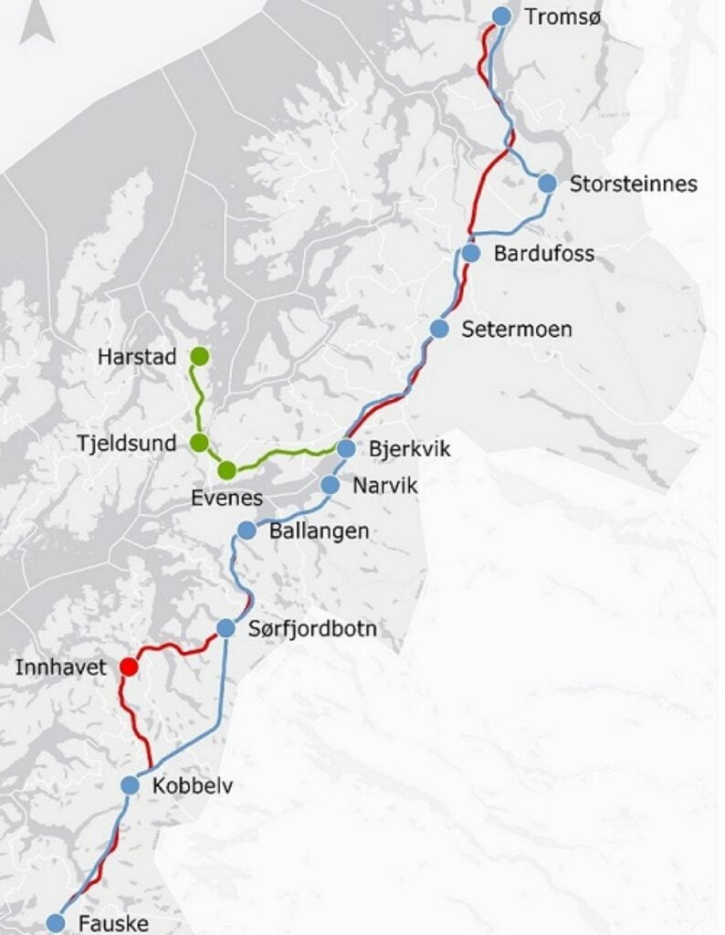 Proposed options for Northern Norway railway. Photo: Jernbanedirektoratet.